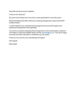 Template For Notifying Your Professor About Your Learning Arrangement
