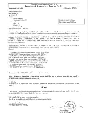 Délib 119 2026 - Ressources Humaines - Convention Portant Adhésion Aux Prestations Médecine Du Travail Et Prévention Du Pôle Santé Au Travail Du CDG61 VISEE
