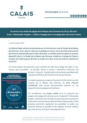 Cp Calais, Ouverture Du Chalet De Plage De La Maison Des Femmes 27 Juillet 2026