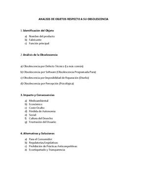 Analisis De Objetos Respecto A Su Obsolescencia