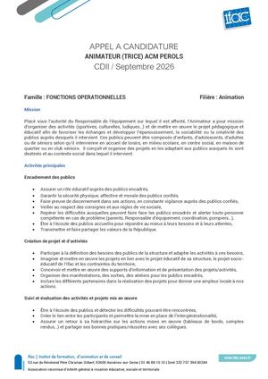 Animateur Trice - CDI - Perols