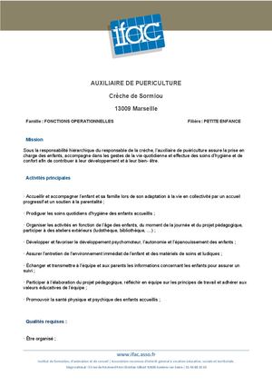 Auxiliaire De Puériculture F H - CDI - Marseille
