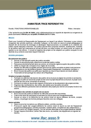 Animateur Trice Référent - CDI - Vallet