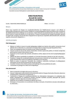 Responsable D'équipement F H - CDI - Celle Les Bordes