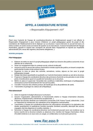 Responsable D'équipement F H - CDI - Marseille 4eme