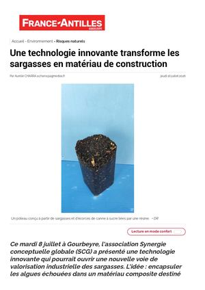 Une Technologie Innovante Transforme Les Sargasses En Matériau De Construction France Antilles Du 16 07 2026 (Sans Pub)