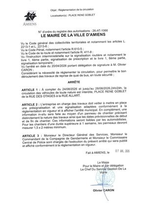 26 AT 1066 Réglementation De La Circulation Place Rene Goblet Du 24 08 2026 Au 28 08 2026  - Publiée Le 28 07 2026
