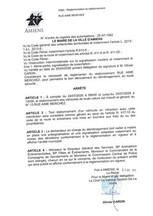 26 AT 1062 Réglementation Du Stationnement Rue Aime Merchez Du 24 07 2026 Au 25 07 2026  - Publiée Le 28 07 2026