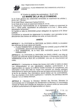 26 AT 1070 Réglementation De La Circulation Place Parmentier, Rue Vanmarcke, Rue De La Dodane Du 27 07 2026 Au 29 07 2026 - Publiée Le 28 07 2026