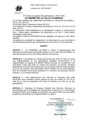 26 AT 1085 Réglementation Du Stationnement Rue Blasset Le 10 08 2026  - Publiée Le 28 07 2026