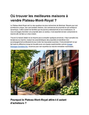 Où Trouver Les Meilleures Maisons à Vendre Plateau Mont Royal