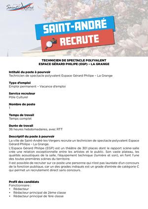 Saint André Recrute Un Technicien De Spectacle Polyvalent