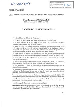 AR1 2026 01167 ARR FERMETURE PUBLIC VIA AR1 2026 01167 20260724 Publiée Le 28 07 2026