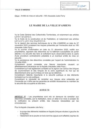AR1 2026 01160 - Arrêté De Mise En Securite - 185 Chaussée Jules Ferry - Publiée Le 28 06 2026
