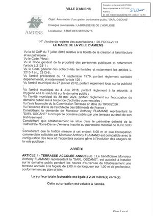 AR1 2026 01156 - 26 PSOC 2213 LA BRASSERIE DE L'HORLOGE - 5  Rue Des Sergents - Publiée Le 28 07 2026