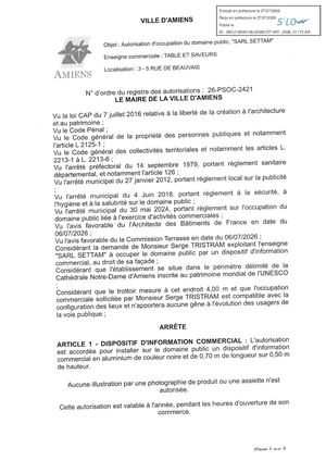 AR1 2026 01173 -26 PSOC 2421 3 5 RUE DE BEAUVAIS, SARL SETTAM TABLE ET SAVEURS -Publiée Le 28 07 2026