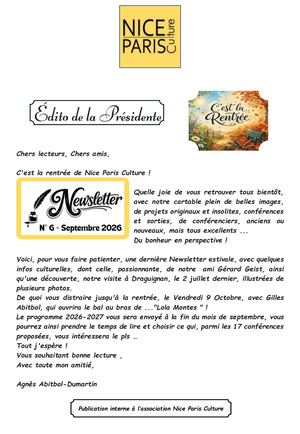 Newsletter n° 6 - Septembre 2026
