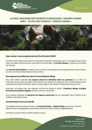 Communiqué de Presse - Vol des oiseaux - spécial vikings