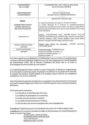 Approbation Charte Conseil Municipal Enfants