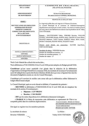 Rectification Budget Investissement Commune