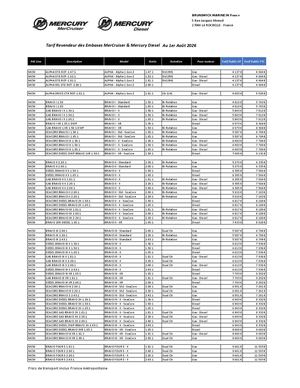 Tarif Public Embases Mercruiser & Mercury Diesel 2026 2027 (Août 2026)