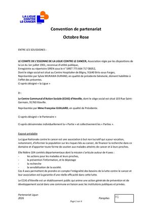 Décision N°19 Annexe Convention De Partenariat Octobre Rose Ccas Itteville Comité De L'essonne De La Ligue Contre Le Cancer Signé Par La Présidente Du Ccas Color Run 2026