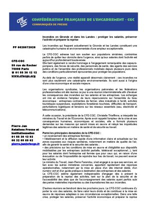 COMMUNIQUE DE PRESSE