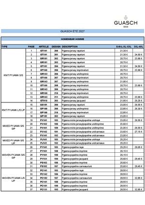 Liste De Prix Guasch ÉTé 2027