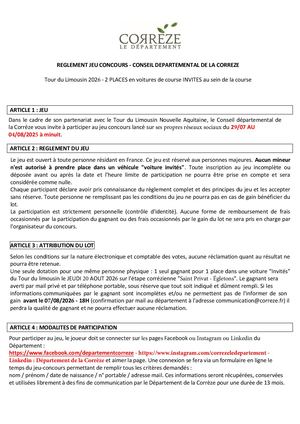 Règlement Jeu Concours Tour Du Limousin 2026