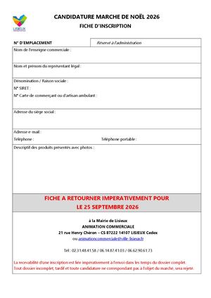 Formulaire candidature Marche De Noël 2026