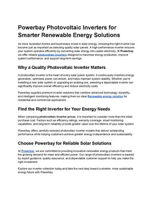Powerbay Photovoltaic Inverters For Smarter Renewable Energy Solutions