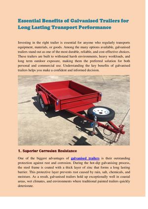Essential Benefits of Galvanised Trailers for Long Lasting Transport Performance