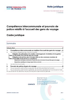02 2023 Note Juridique Police Gens Du Voyage Intercommunalites De France