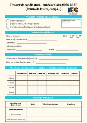 Dossier De Candidature Année Scolaire 2026 2027