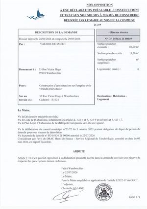26-319 Non Opposition DP 059636 26 00049 35 Rue Victor Hugo