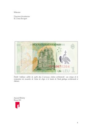 Révéler L'influence Oubliée Du Mythe Dans Le Processus De Création Architecturale Une Critique De La Restauration Du Monastère Curtea De Arges à La Lumière De L'étude Génétique Architecturale Et Littéraire