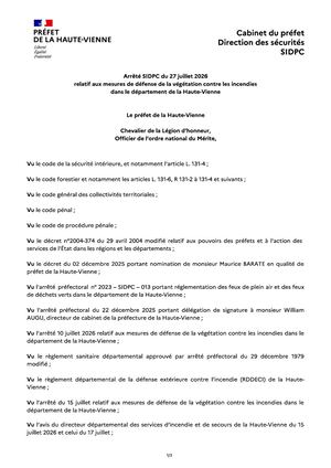 Arrete Du 27 Juillet 2026 Incendies