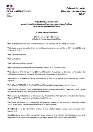 Arrete Du 27 Juillet 2026 Interdiction Feux D Artifice