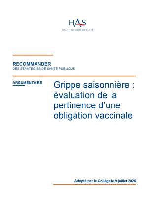 Recommandation Vaccinale Grippe Saisonniere Evaluation De La Pertinence Dune Obligation Vaccinale