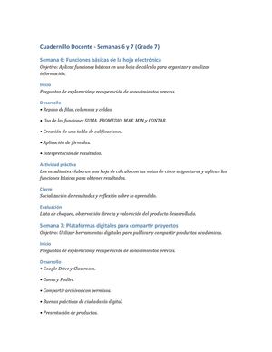 Cuadernillos Semanas 6 Y 7 Grado 7