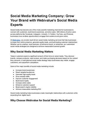 Social Media Marketing Company Grow Your Brand With Webivalue's Social Media Experts