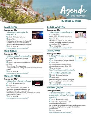 Agenda de la semaine du 03 au 09 août 2026