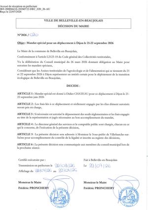DEC 020 26 ACTE TPN Mandat Spécial Didier CHATEAU à Dijon 21 Et 22 Septembre 2026