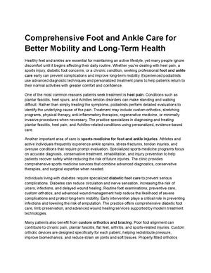 Comprehensive Foot And Ankle Care For Better Mobility And Long Term Health