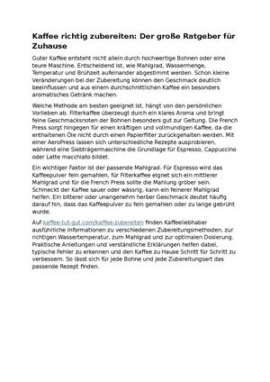 Kaffee tut gut Kaffee richtig zubereiten