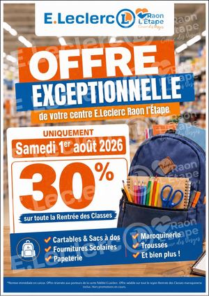 30% de remise IMMÉDIATE sur TOUTE la Rentrée des Classes : UNIQUEMENT Samedi 1er août 2026 !