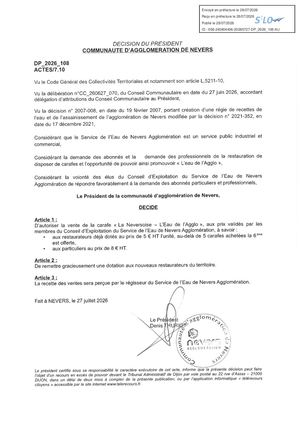 DP 2026 108 Autorisation Vente Carafes Neversoise