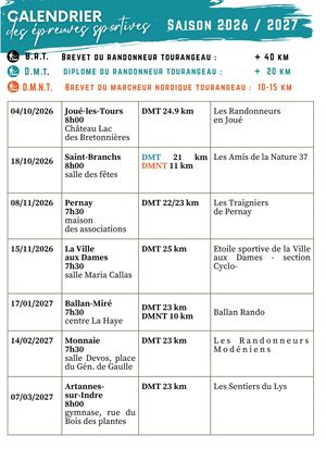 Calendrier BRT DMT DMNT saison 2026 2027