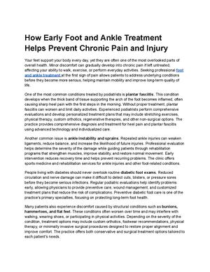 How Early Foot And Ankle Treatment Helps Prevent Chronic Pain And Injury