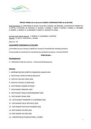 Procès Verbal De La Séance Du Conseil Communautaire Du 05 Mars 2026